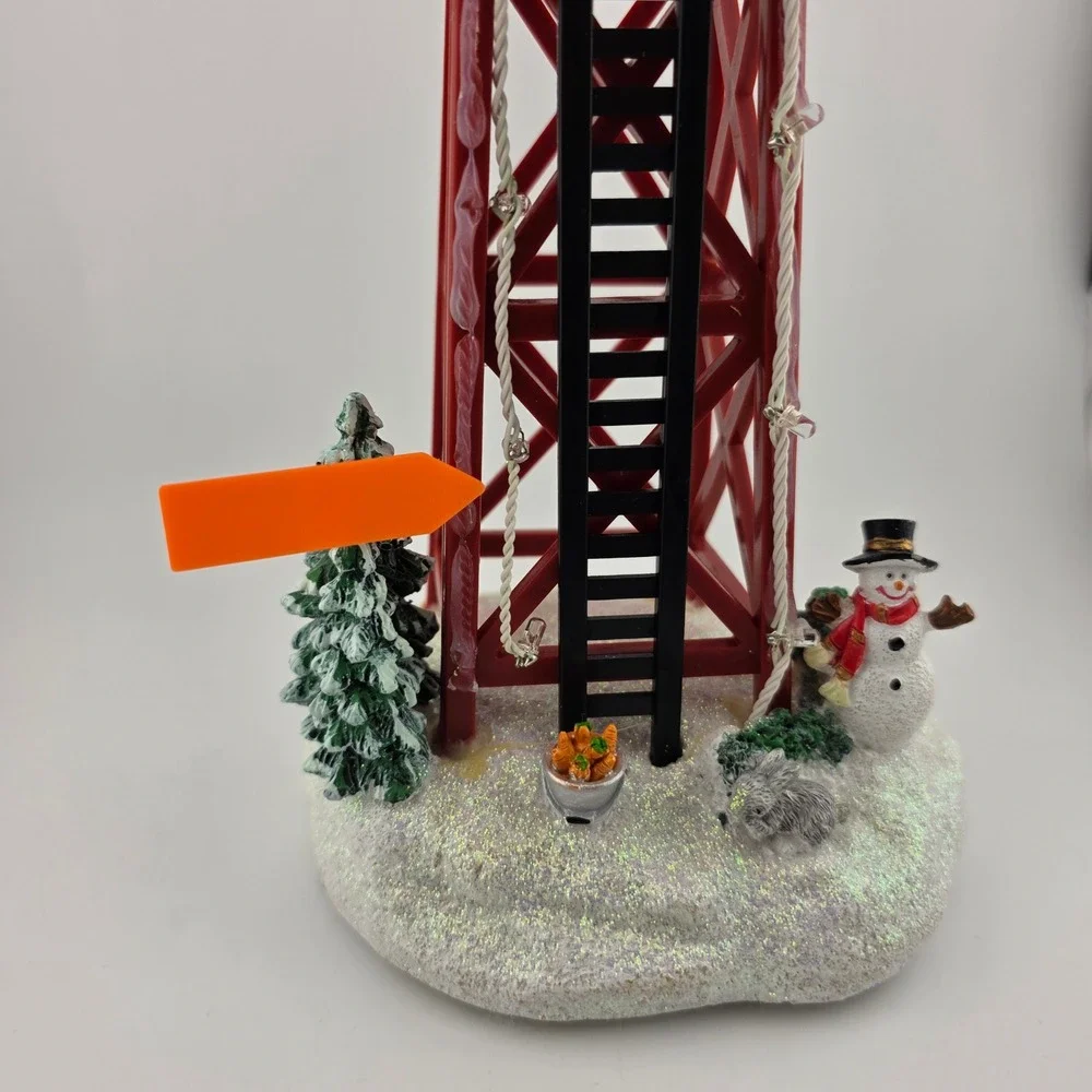 Holiday Time Christmas Village Water Tower Snowman Red Brown Winter Wonderland